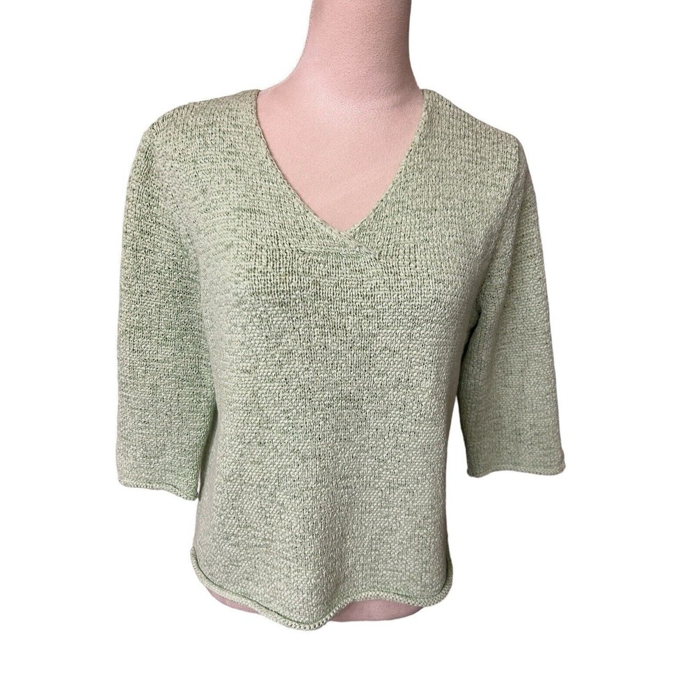 J. Jill Light Green V-Neck Sweater